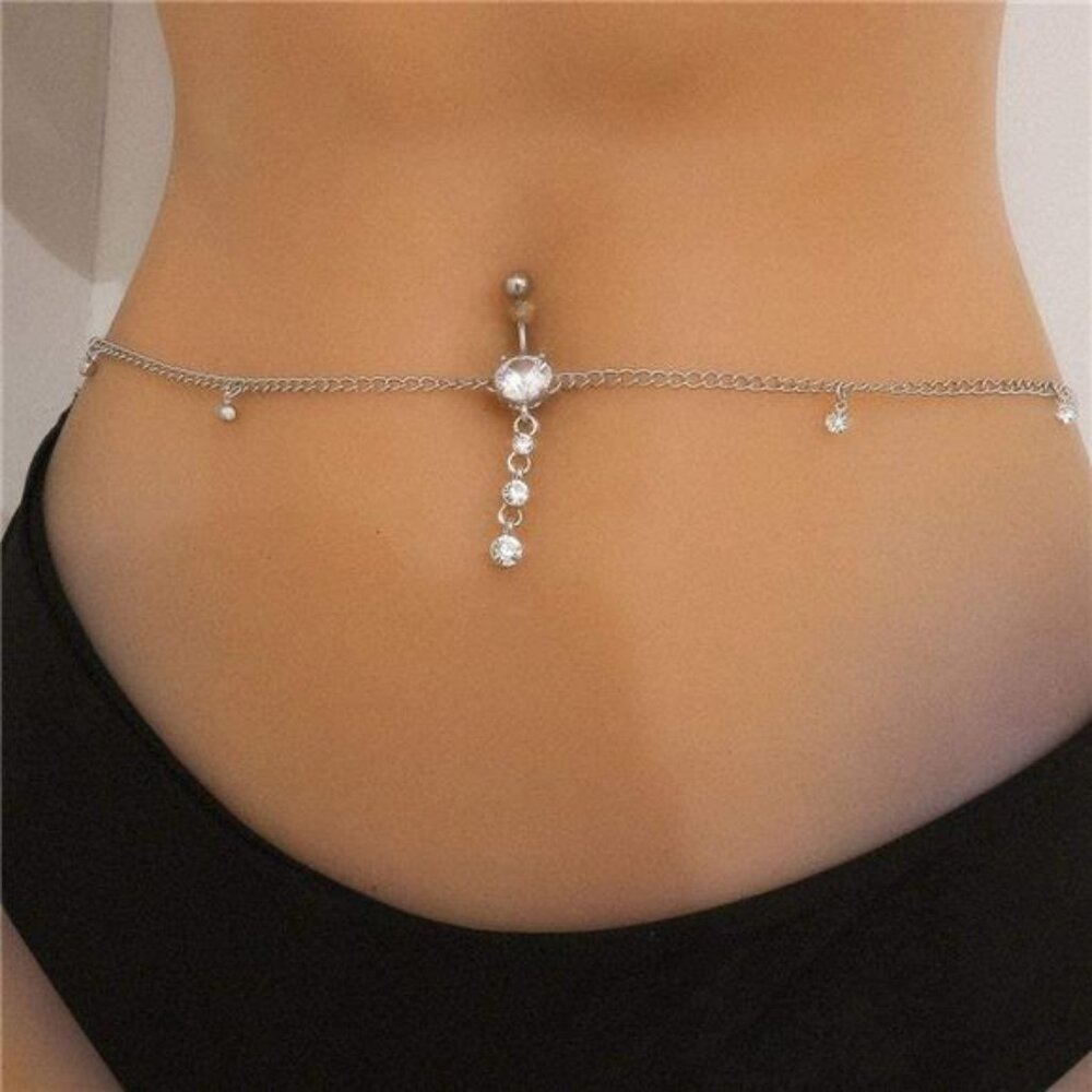 Dresbe Rhinestone Belly Button Ring Silver Crysta… - image 3